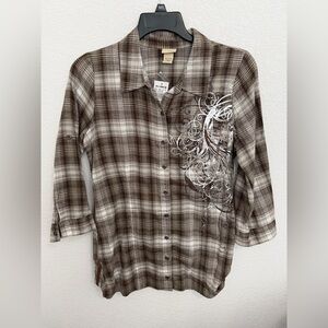 Daytrip NWT Women’s Brown and White Flannel Plaid Shirt Size XL 100% Cotton